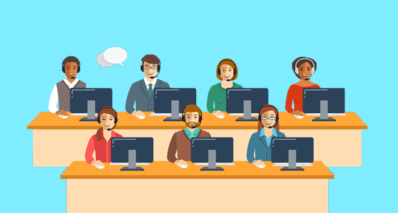 A call centre with a working group of executives 