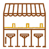 A Quick Service Restaurant with three counters and tables respectively representing a QSR POS